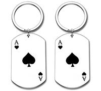 Liitata 2 Pcs Pik Ass Playing Card Keychain Poker Card Keychain Stainless Steel Ace of Spades Poker Card Pendant Keyring for Friend Family Birthday