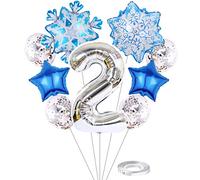 Liitata 2nd Frozen Birthday Decoration Frozen Balloon Set Silver Number 2 Foil Balloon Large Snowflakes Foil Balloon Star Mylar Balloon Confetti Latex Balloon for Girls Birthday Party