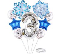 Liitata 3rd Frozen Birthday Decoration Set - Silver '3' Foil Balloon, Snowflake & Star Mylar Balloons, Confetti Latex Balloons (10pcs) - Perfect for Girls' Birthday Parties & Christmas