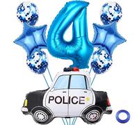 Liitata 4th Police Car Birthday Party Decoration Police Car Birthday Decoration Balloons Giant Police Car Balloon Blue Number 4 Foil Balloon for Boy Birthday Party Theme Party