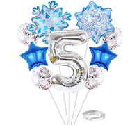 Liitata 5th Frozen Birthday Decoration Frozen Balloon Set Silver Number 5 Foil Balloon Large Snowflakes Foil Balloon Star Mylar Balloon Confetti Latex Balloon for Girls Birthday Party