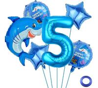 Liitata 5th Shark Birthday Party Decoration Shark Birthday Decoration Balloons Giant Shark Balloon Blue Number 5 Foil Balloon for Boy Birthday Party Theme Party