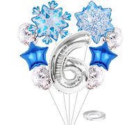 Liitata 6th Frozen Birthday Decoration Frozen Balloon Set Silver Number 6 Foil Balloon Large Snowflakes Foil Balloon Star Mylar Balloon Confetti Latex Balloon for Girls Birthday Party