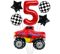 Liitata Car Balloon Giant Race Car 5th Race Truck Birthday Decor Red Number 5 Foil Checkered Flag Star for Boy Theme Party