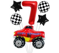 Liitata Giant Race Car Balloons 7th Birthday Truck Decor Red Number 7 Foil Balloon Checkered Flag Star for Boy Party Theme