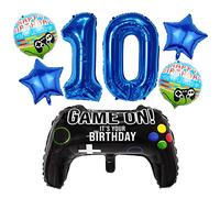 Liitata Video Game 10th Birthday Decorations for Boys Gaming Party Decorations Set for Gamers Blue Number 10 Foil Balloon Large Game Controller Balloon for Boy Birthday Motto Party