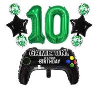 Liitata Video Game 10th Birthday Decorations for Boys Gaming Party Decorations Set for Gamers Green Number 10 Foil Balloon Large Game Controller Balloon for Boy Birthday Motto Party