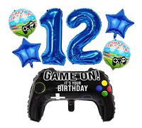 Liitata Video Game 12th Birthday Decorations for Boys Gaming Party Decorations Set for Gamers Blue Number 12 Foil Balloon Large Game Controller Balloon for Boy Birthday Motto Party