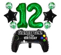 Liitata Video Game 12th Birthday Decorations for Boys Gaming Party Decorations Set for Gamers Green Number 12 Foil Balloon Large Game Controller Balloon for Boy Birthday Motto Party