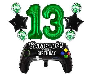 Liitata Video Game 13th Birthday Decorations for Boys Gaming Party Decorations Set for Gamers Green Number 13 Foil Balloon Large Game Controller Balloon for Boy Birthday Motto Party