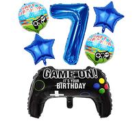 Liitata Video Game 7th Birthday Decorations for Boys Gaming Party Decorations Set for Gamers Blue Number 7 Foil Balloon Large Game Controller Balloon for Boy Birthday Motto Party