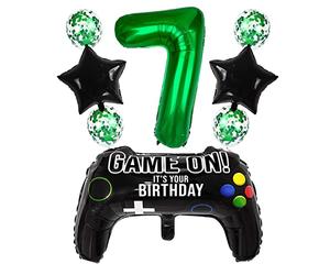 Liitata Video Game 7th Birthday Decorations for Boys Gaming Party Decorations Set for Gamers Green Number 7 Foil Balloon Large Game Controller Balloon for Boy Birthday Motto Party