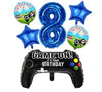 Liitata Video Game 8th Birthday Decorations for Boys Gaming Party Decorations Set for Gamers Blue Number 8 Foil Balloon Large Game Controller Balloon for Boy Birthday Motto Party