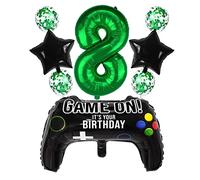 Liitata Video Game 8th Birthday Decorations for Boys Gaming Party Decorations Set for Gamers Green Number 8 Foil Balloon Large Game Controller Balloon for Boy Birthday Motto Party