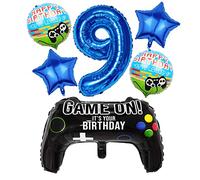Liitata Video Game 9th Birthday Decorations for Boys Gaming Party Decorations Set for Gamers Blue Number 9 Foil Balloon Large Game Controller Balloon for Boy Birthday Motto Party