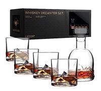 LIITON Everest Mountain Whiskey Decanter 1L & 4 Old Fashioned Glasses Gift Set for Men on Fathers day, Christmas, Birthday, Freezable Glasses Chill Bourbon, Cocktail, Scotch with 1lb of Frozen Crystal