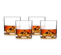 LIITON Mount Everest Whisky Glasses, Smooth Rim, Set of 4, 295ml | Freezable lead-free crystal, Everest sculpted base, chills whisky with no ice, no dilution, thick weighted base