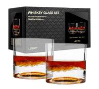 LIITON Smoky Mountain Heavy Crystal Whiskey Glasses Gift Set of 2, Thick Freezable Bourbon Glass 1lb Each, Premium Whiskey Gifts for Men, Frozen Crystal Chills Cocktails, 10 oz