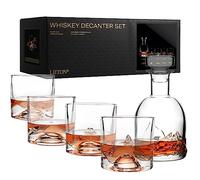 LIITON The Peaks Mountain Whiskey Decanter & Variety Set of 4 Unique Old Fashioned Glasses Gift Set for Men, Freezable Glasses Chill Bourbon, Cocktail, Scotch with 1lb of Frozen Crystal