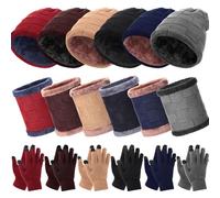 Liitrsh 18Pcs Winter Beanie Hat Scarf Touchscreen Gloves Set Includes 6 Warm Winter Hat 6Knit Neck Warmer 6 Touch Screen Mittens with Fleece Lined for Men Women, 6 Colors, Vintage Colors, One Size