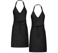 Liitrsh 2 Pack Unisex V Neck Aprons Black Tuxedo Server Aprons 2 Pockets Bib Pinafore Long Waist Tie Adjustable Waiter Pinafore for Event Bistro Cafe Staff, Black, One Size