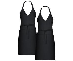 Liitrsh 2 Pack Unisex V Neck Aprons Black Tuxedo Server Aprons 2 Pockets Bib Pinafore Long Waist Tie Adjustable Waiter Pinafore for Event Bistro Cafe Staff, Black, One Size