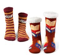 Liitrsh 2 Pairs Winter Fuzzy Socks with Grippers Slipper Socks Sherpa Lining Warm Plush Soft Funny Cozy Print Gifts for Animal Lovers, Bigfoot, One Size