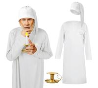 Liitrsh 3 Pcs Christmas Nightshirt Costume Cosplay Christmas Men's Pajama Nightgown Adjustable Sleep Cap Candle Holder(Medium,White)