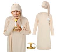 Liitrsh 3 Pcs Christmas Nightshirt Costume Cosplay Christmas Men's Pajama Nightgown Adjustable Sleep Cap Candle Holder (Beige, Medium)