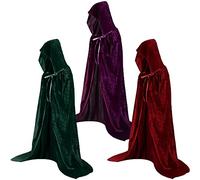 Liitrsh 3 Pcs Halloween Witch Sisters Costume Queen Princess Adults Hooded Robe Cloak for Cosplay Wizard, Green Red Purple, Large