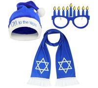 Liitrsh 3 Pcs Happy Hanukkah Costume Set Happy Chanukah Hat Happy Hanukkah Glasses Hanukkah Blue Scarf for Hanukkah Party Costume Accessories, As the Picture Shown, One Size