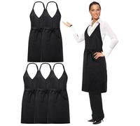 Liitrsh 5 Pcs Unisex V Neck Aprons 2 Pockets Adjustable Black Tuxedo Server Aprons with Long Waist Tie Formal Waiter Pinafore for Banquet Event Server Waiter Bistro Chef Restaurant
