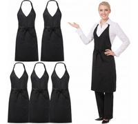 Liitrsh 5 Pcs Unisex V Neck Aprons 2 Pockets Adjustable Black Tuxedo Server Aprons with Long Waist Tie Formal Waiter Pinafore for Banquet Event Server Waiter Bistro Chef Restaurant