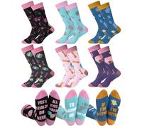 Liitrsh 6 Pairs Funny Crochet Socks for Women Crochet Lovers Gifts Novelty Knitting Crew Socks Christmas Knitters Gifts, Dark Colors, 4 UK