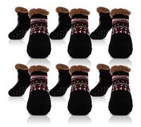 Liitrsh 6 Pairs Women's Fuzzy Slipper Socks with Grips Winter Warm Socks Non Slip for Christmas Stocking Stuffers Women Gifts, Black, 9-11