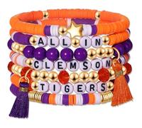 Liiusgelad Friendship Bracelets Trendy Clay Bead Bracelets Stack Gold Beaded Stretch Bracelets for Women, 7PCS Purple Boho Stackable Bracelets Bulk Cute Jewelry, Regular, Polymer Clay, no gemstone