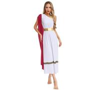 LiiYii Ancient Greek Princess Toga Costume For Women High Waist Tunic Roman Empress Halloween Dress Burgundy M