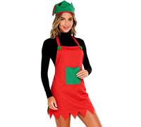 LiiYii Christmas Apron & Hat Set For Women 2 Piece Lace-up Outfit For Mrs Santa Elf Cosplay Type B One Size