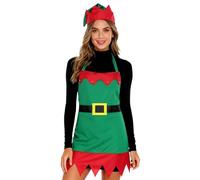 LiiYii Christmas Apron & Hat Set For Women 2 Piece Lace-up Outfit For Mrs Santa Elf Cosplay Type E One Size