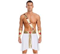 LiiYii Men Halloween God Of Love Outfit: Elastic Waist Heart Pattern Skirt Metallic Sash/cuffs White XL