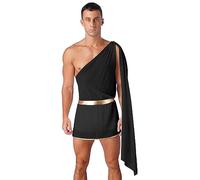 LiiYii Mens Halloween Mr Toga Cosplay Jumpsuit One Shoulder Shorts With Slit Skirt Bodysuit Costumes Black 3XL