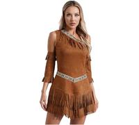 LiiYii Women Ancient Greek Warrior Princess Costume Native American Dress Outfit For Halloween Brown S