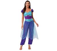 LiiYii Women's Arabian Princess Costumes One Piece Belly Dance Romper Shiny Sequin For Cosplay Blue XXL