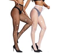 LiiYoang 2 Pieces Sparkly Fishnet Tights Womens With Rhinestone,Shiny Diamante Tights For Parties, Proms, Role Play, Festival Diamond