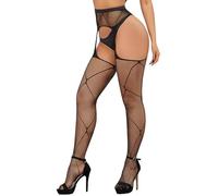 LiiYoang Suspender Patterned Tights For Women ，Black Fishnet Stockings Varied Crotchless Tights