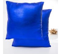 LiiZee Set of 2 Decorative Throw Pillow Covers Modern Metallic Shiny Cushion Cover, Faux Leather Soft Square Pillowcase for Sofa/Bed/Party, 18 x 18 Inch Royal Blue