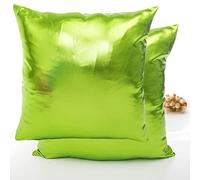 LiiZee Set of 2 Decorative Throw Pillow Covers Modern Metallic Shiny Cushion Cover, Faux Leather Soft Square Pillowcase for Sofa/Bed/Party, 18 x 18 Inch Apple Green