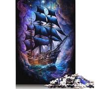LiJianXXS Galaxy Pirate Ship 1000pc Wooden Jigsaw Puzzle for Adults, Size 75x50cm, Great Gift for Adults