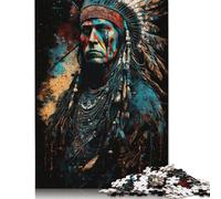 LiJianXXXB 1000 Piece Native American Warrior Jigsaw Puzzle, Wood & Paper Material, Beginner Level, 75x50cm, 1 Set, 1000 Pieces, 1kg, Ages 8-14