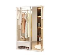 Lijiaxiuyc 101 Multifunctional Solid Wood Clothes Rack with Mirror Rotating Floor Stand for Bedroom Includes Drawer Shoe Storage White Coat Hanger